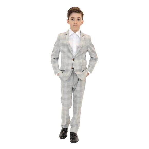 Appaman Boy's 5 Grey Two Piece Stretch Mod London Check Suit Blazer Pants K13-8 - Picture 1 of 12